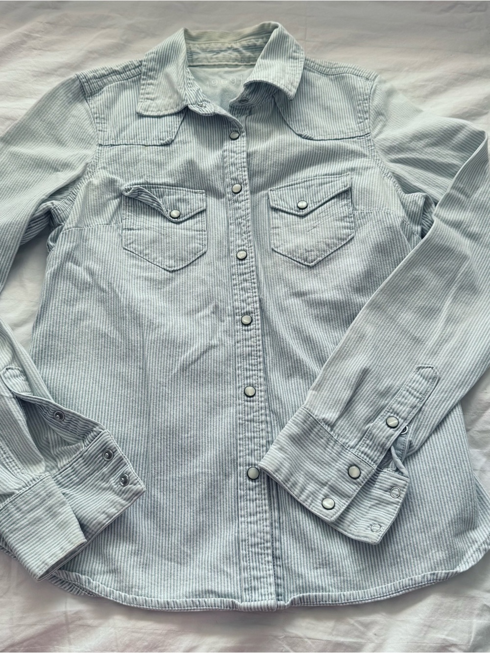 Vintage GAP western denim white and blue striped cotton button up shirt